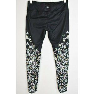 ALO Yoga Airbrush Butterfly Full Length Leggings 28" Size Medium Black Gray